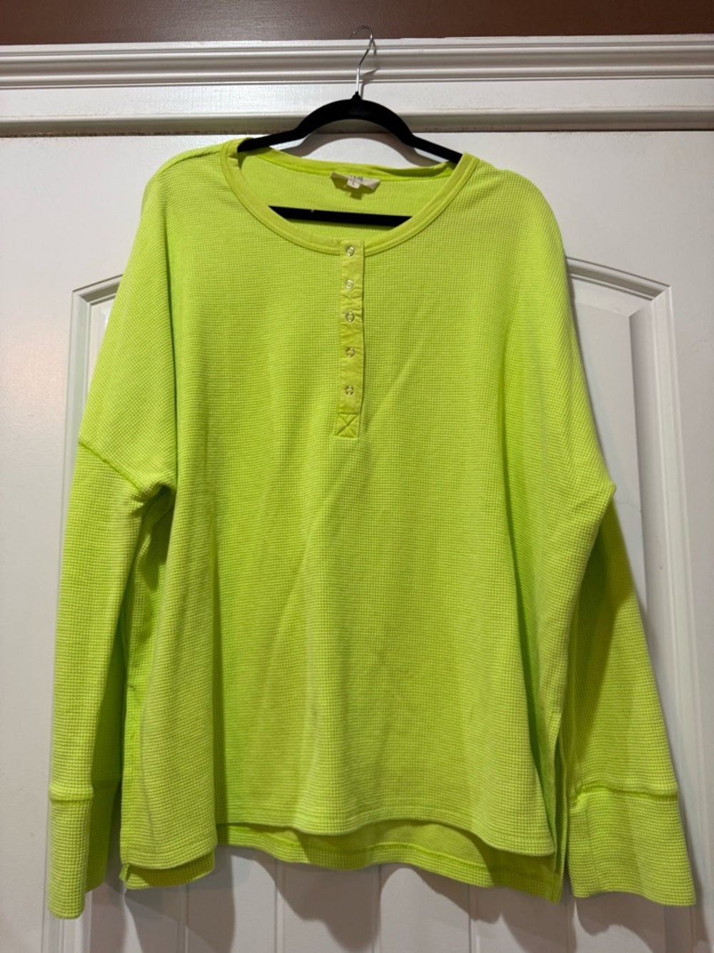 New! Neon Lime Waffle Henley Pullover